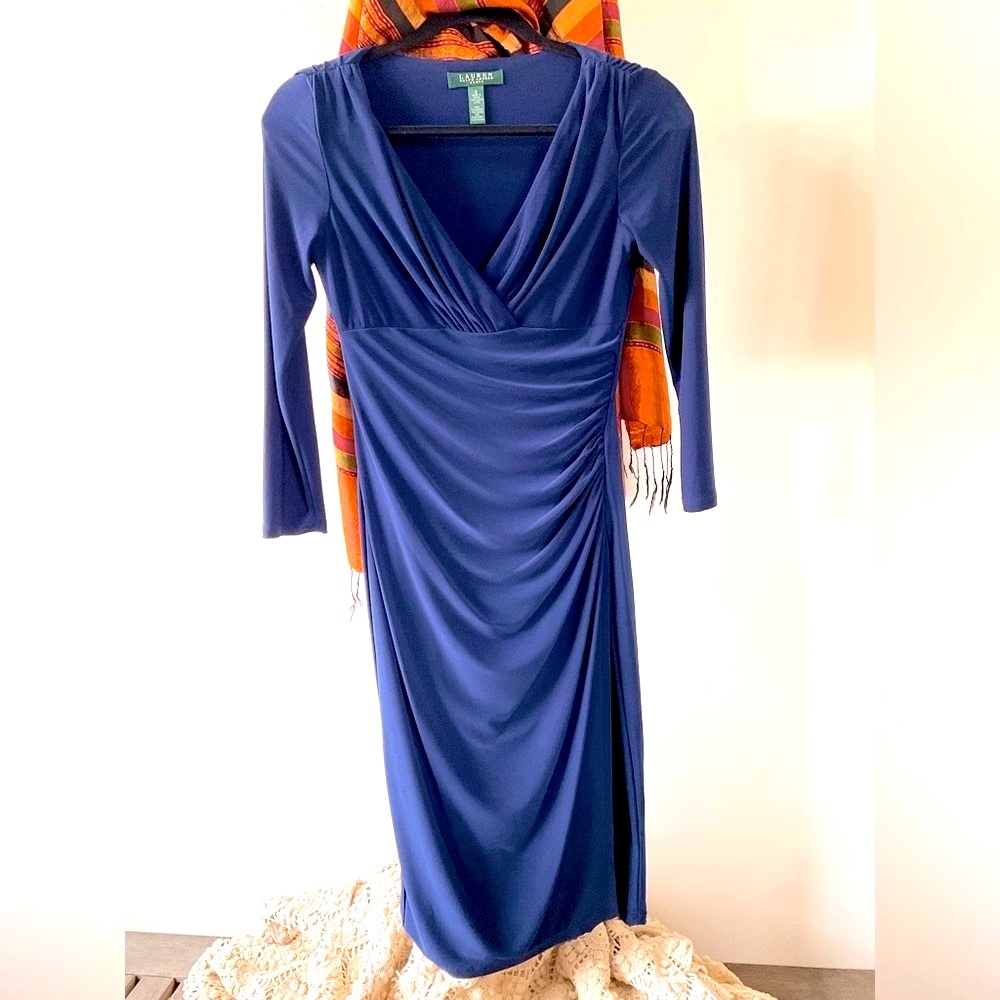 Ralph Lauren Navy Blue Midi Dress ~ Size 2